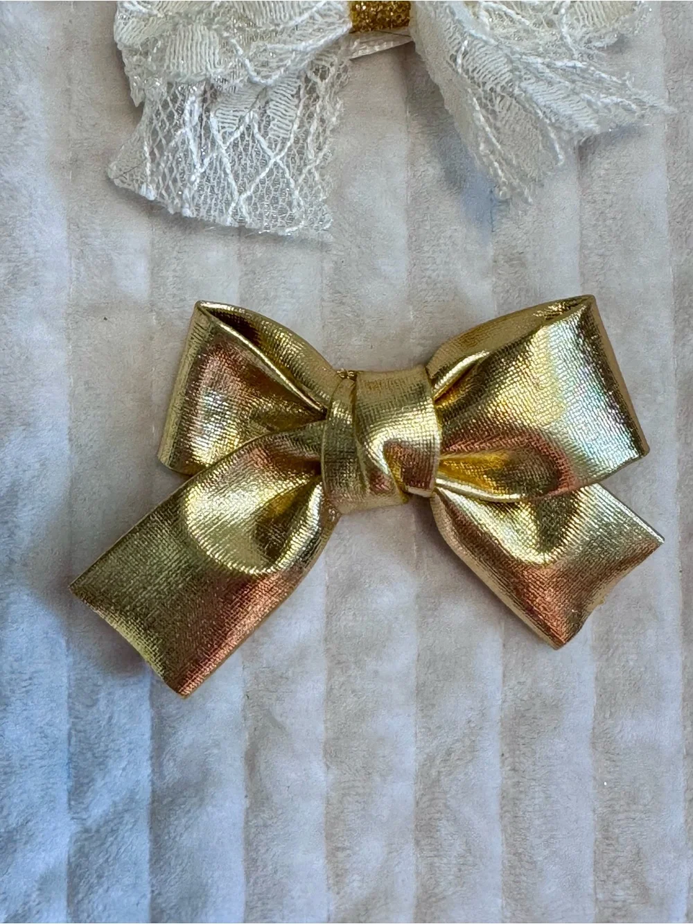 Kids Bow Hair Clips - Navy Tweed, Ivory, and Gold Set